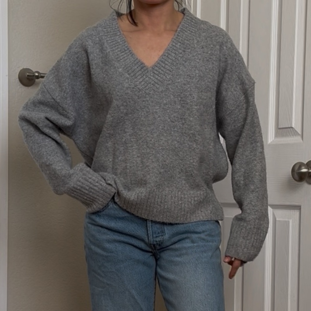 Zara Gray V-Neck Sweater